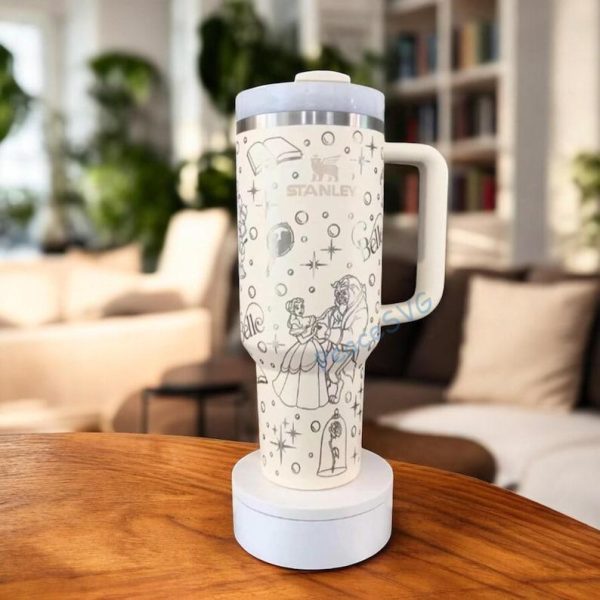 Engraved Beauty and the Beast 40oz Tumbler , Princess Hot And Cold 40oz Tumbler, Engraved Tumbler 40oz
