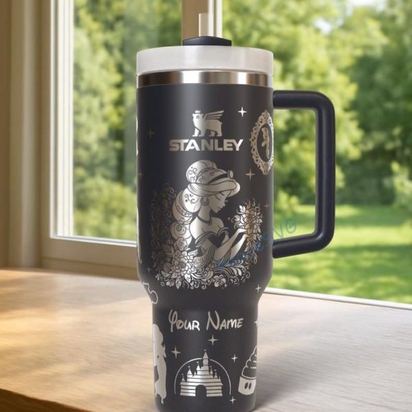 Personalized Jasmine 40oz Tumbler Laser Engraved , Princess Cup Handle Stainless Steel Tumbler