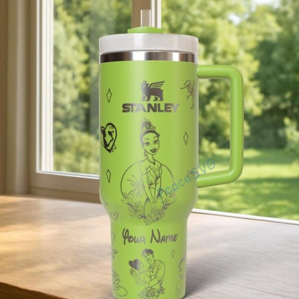 Custom Princess  Tiana 40oz Tumbler Laser Engraved , Disney Cup Handle Stainless Steel Tumbler