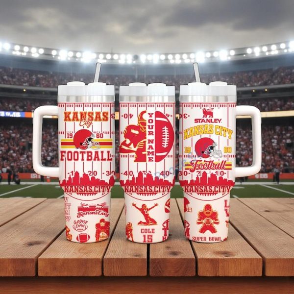 Custom Name Kansas City 40oz Stainless Tumbler With Handle, Gift For Football's Fan