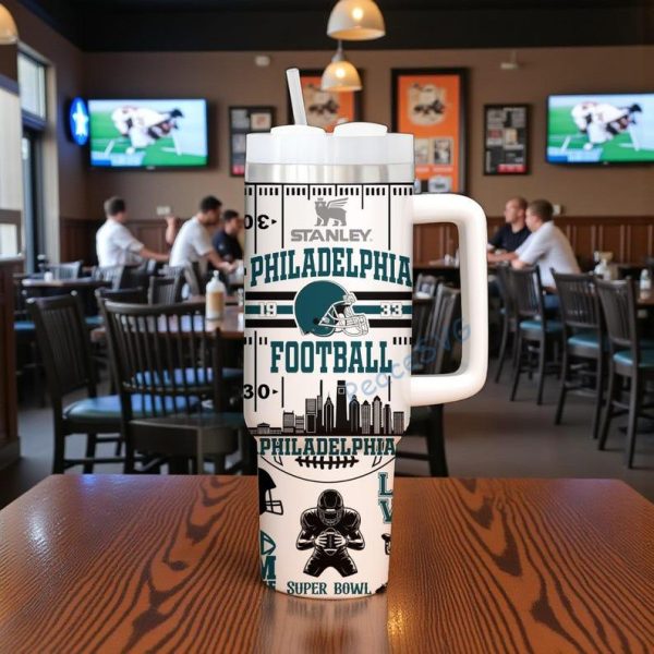 Personalized Philadelphia Football 40oz Stainless Tumbler With Handle, Printed Game Day Mug