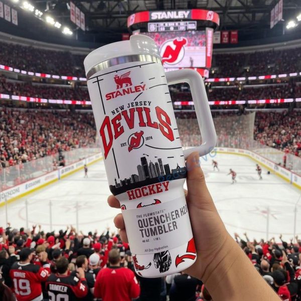 Custom Name New Jersey Devils Hockey 40oz Tumbler With Handle, Hockey Gift For Fan