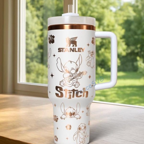 Stitch 40oz Tumbler Laser Engraved , Disney Handle Stainless Steel Tumbler