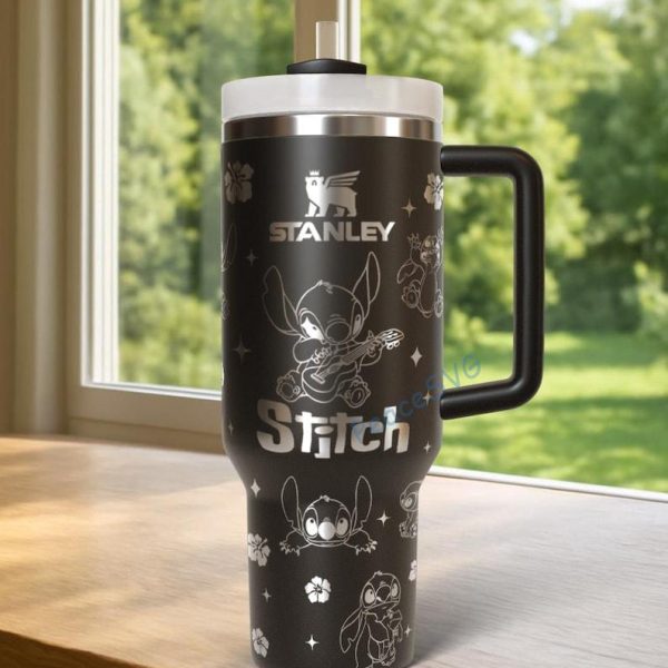Stitch 40oz Tumbler Laser Engraved , Disney Handle Stainless Steel Tumbler