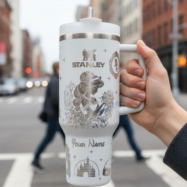 Jasmine 40oz Tumbler Laser Engraved , Princess Cup Handle Stainless Steel Tumbler