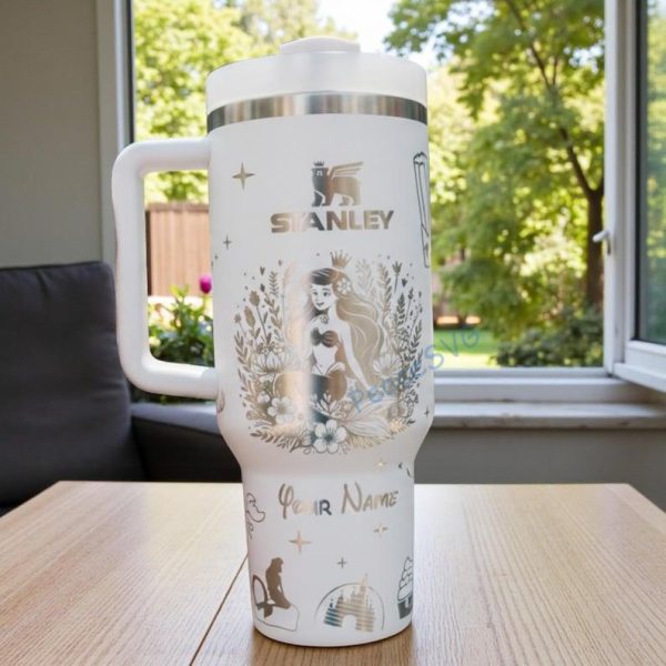 Little Mermaid 40oz Tumbler Laser Engraved, Disney Cup Handle Stainless Steel Tumbler