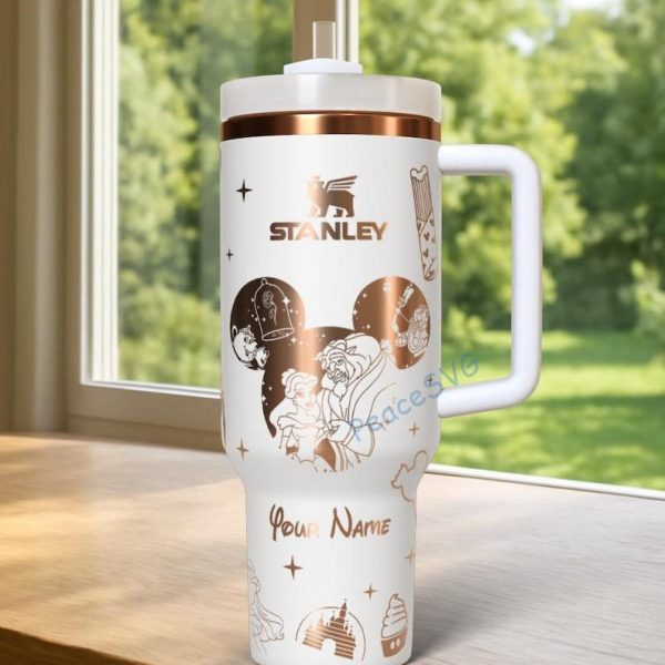 Personalized Beauty & The Beast Theme Laser Engraved Tumbler 40oz , Custom Tumbler with Name
