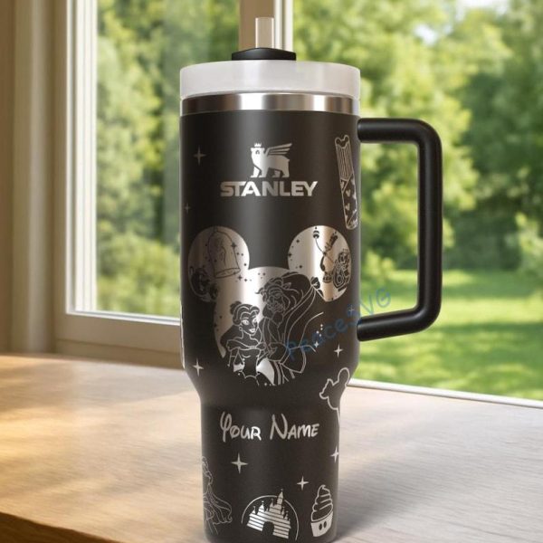 Custom Beauty & The Beast Theme Laser Engraved Tumbler 40oz , Personalized Tumbler with Name