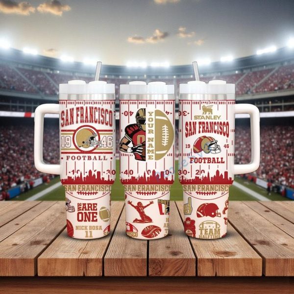 Custom Name San Francisco 40oz Stainless Tumbler With Handle, Printed Football Game Day Mug